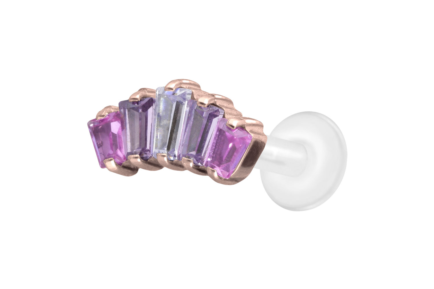 PTFE Labret Piercing mit Innengewinde + Titan-Aufsatz 5 EINGEFASSTE KRISTALLRECHTECKE